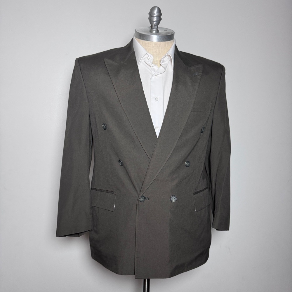 Ron Chereskin Premier Blazer Mens 44R Brown Solid Double Breasted Peak Lapel